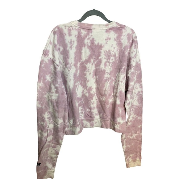 By Samii Ryan Purple and White Tie Dye Long Sleeve Cropped Crew‎ Neck Sweatshirt - Picture 4 of 7